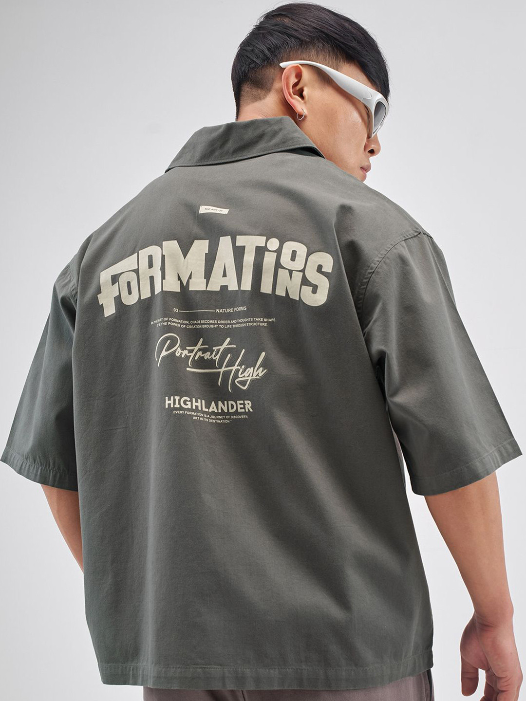 HIGHLANDER Men Relaxed Fit Typography Printed Spread Collar Cotton Casual Shirt