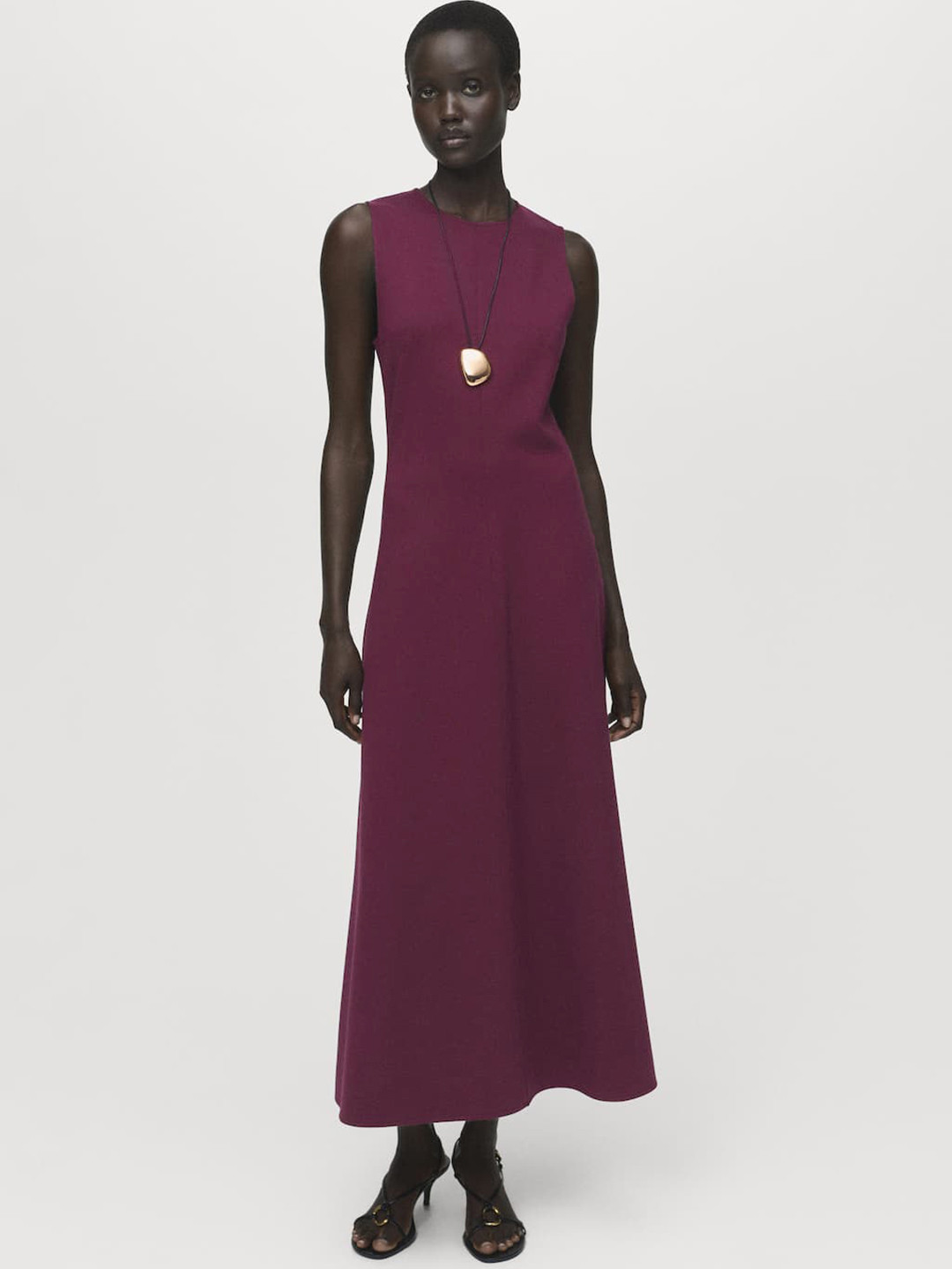 MANGO Round Neck A-Line Maxi Dress