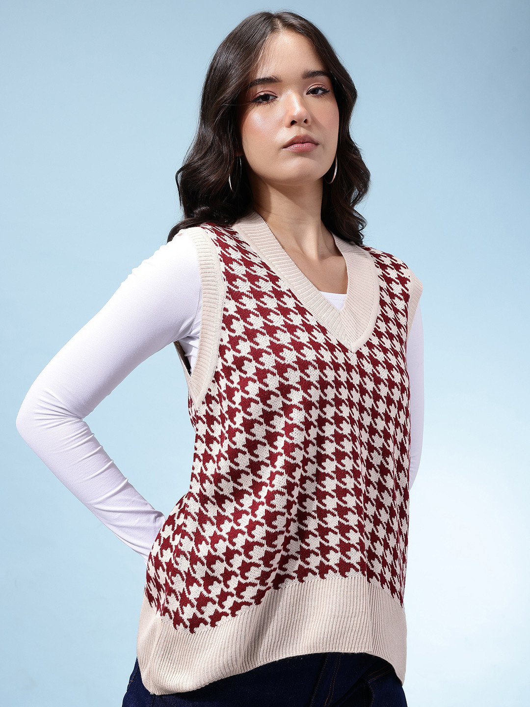 glitchez Houndstooth Weave Oversized Sweater Vest