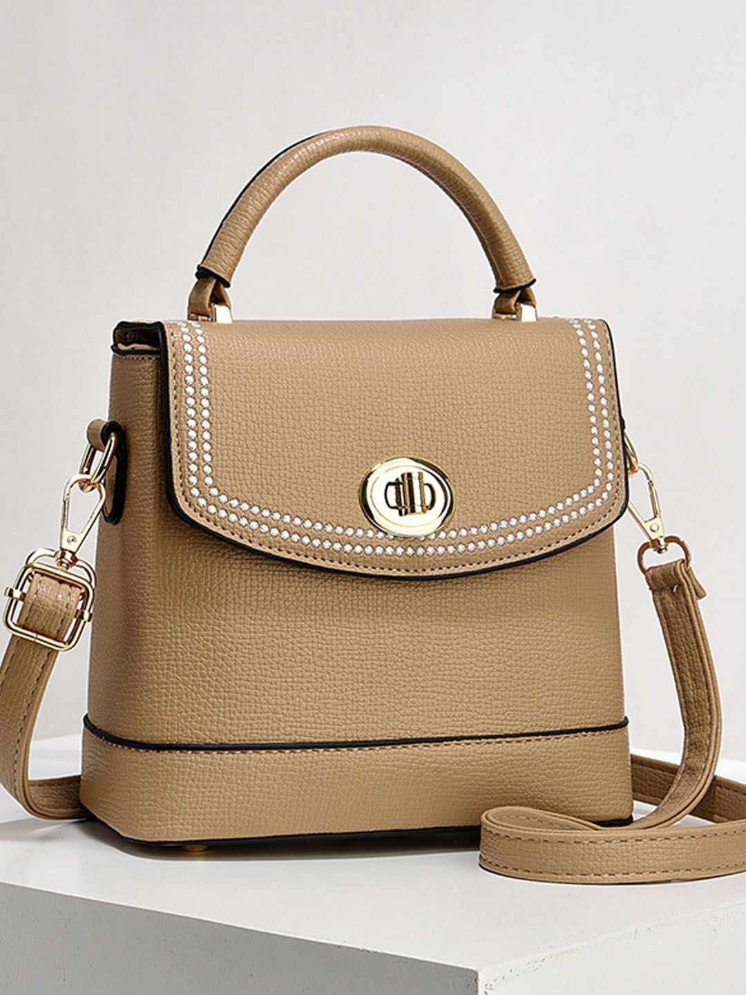 StyleCast Stylish Textured Structured Casual Handheld Bag With Detachable Sling Strap
