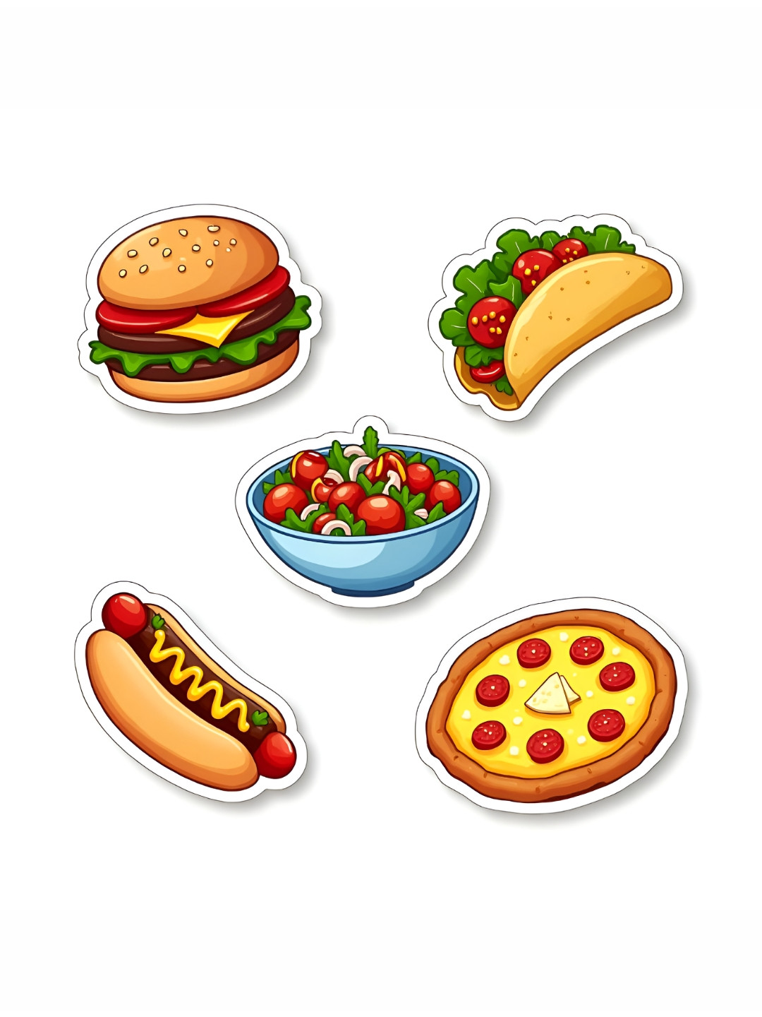 GIFTODAY Set Of 5 Yellow & Red Pizza-Burger Printed Fridge Magnets
