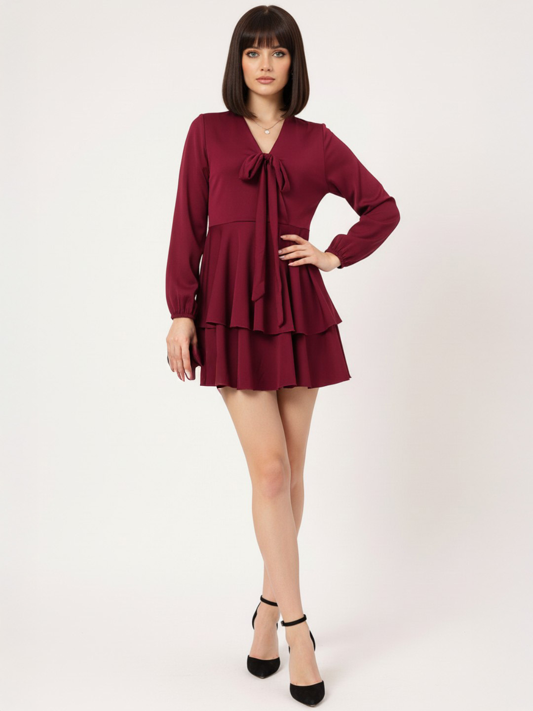 DressBerry Feminine & Flirty Bow Tie-Up Layered Mini Dress