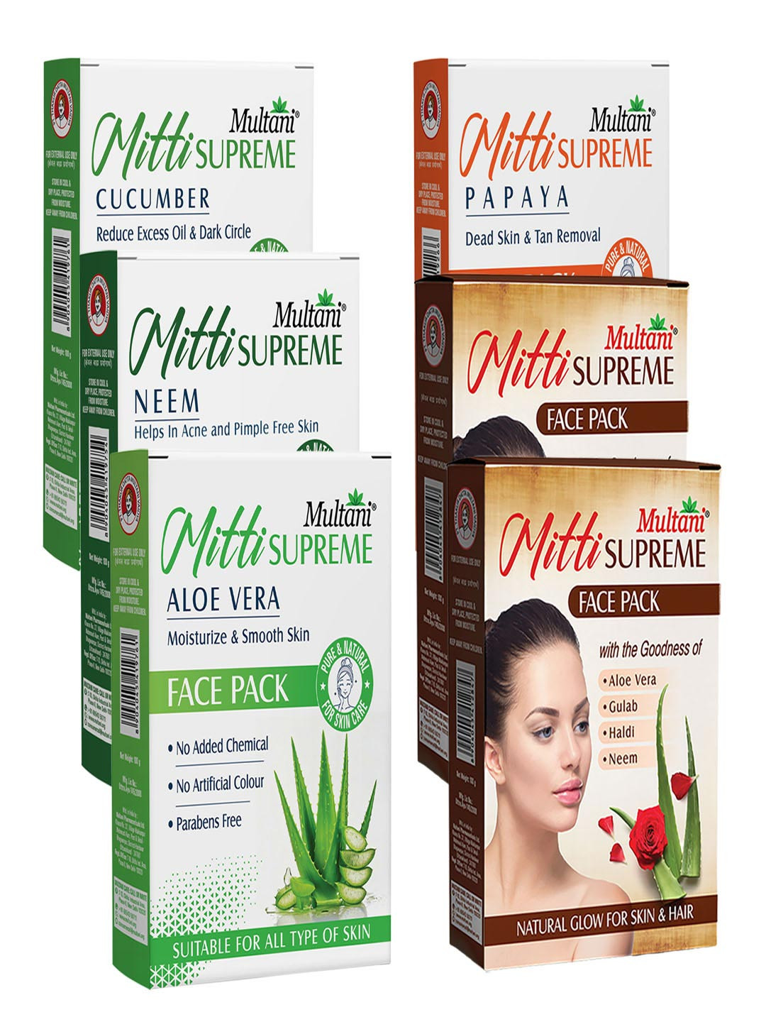 Multani Pack of 6 Face Packs 100gm Each