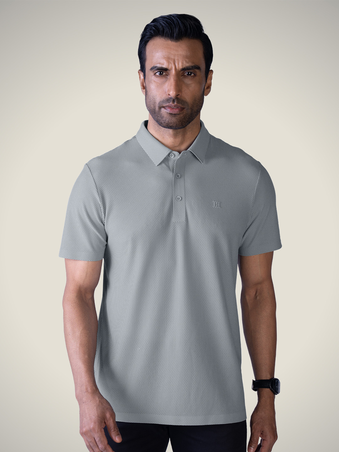 Hektor Snap Button Bubble Jacquard Bonded Wrinkle Resistant & Moisture Wicking Polo Tshirt