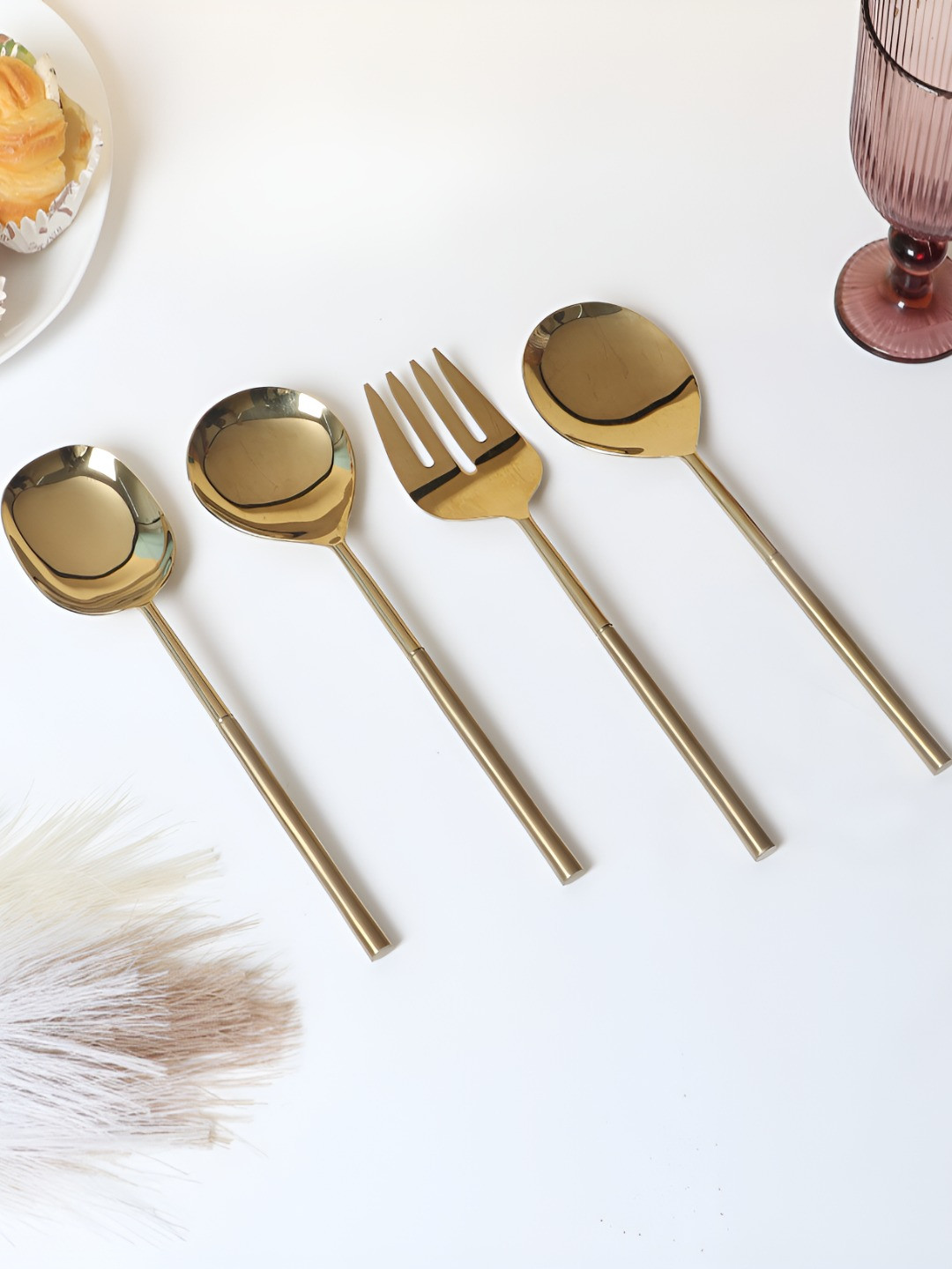 Decor de Maison Lark Gold Toned 4 Pieces Steel Cutlery Set