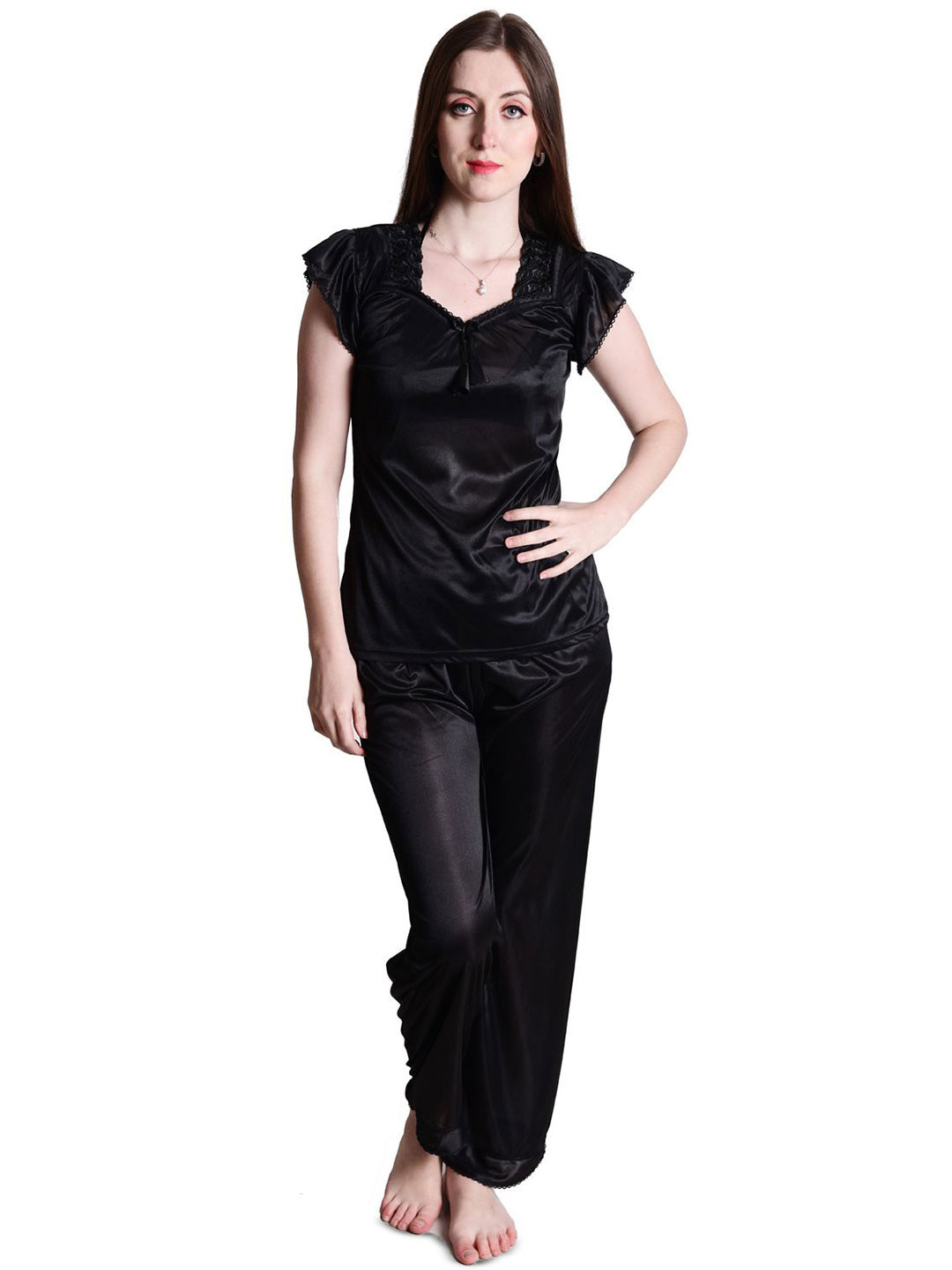 SENSLIFE Women V-Neck Top & Trousers Night Suit