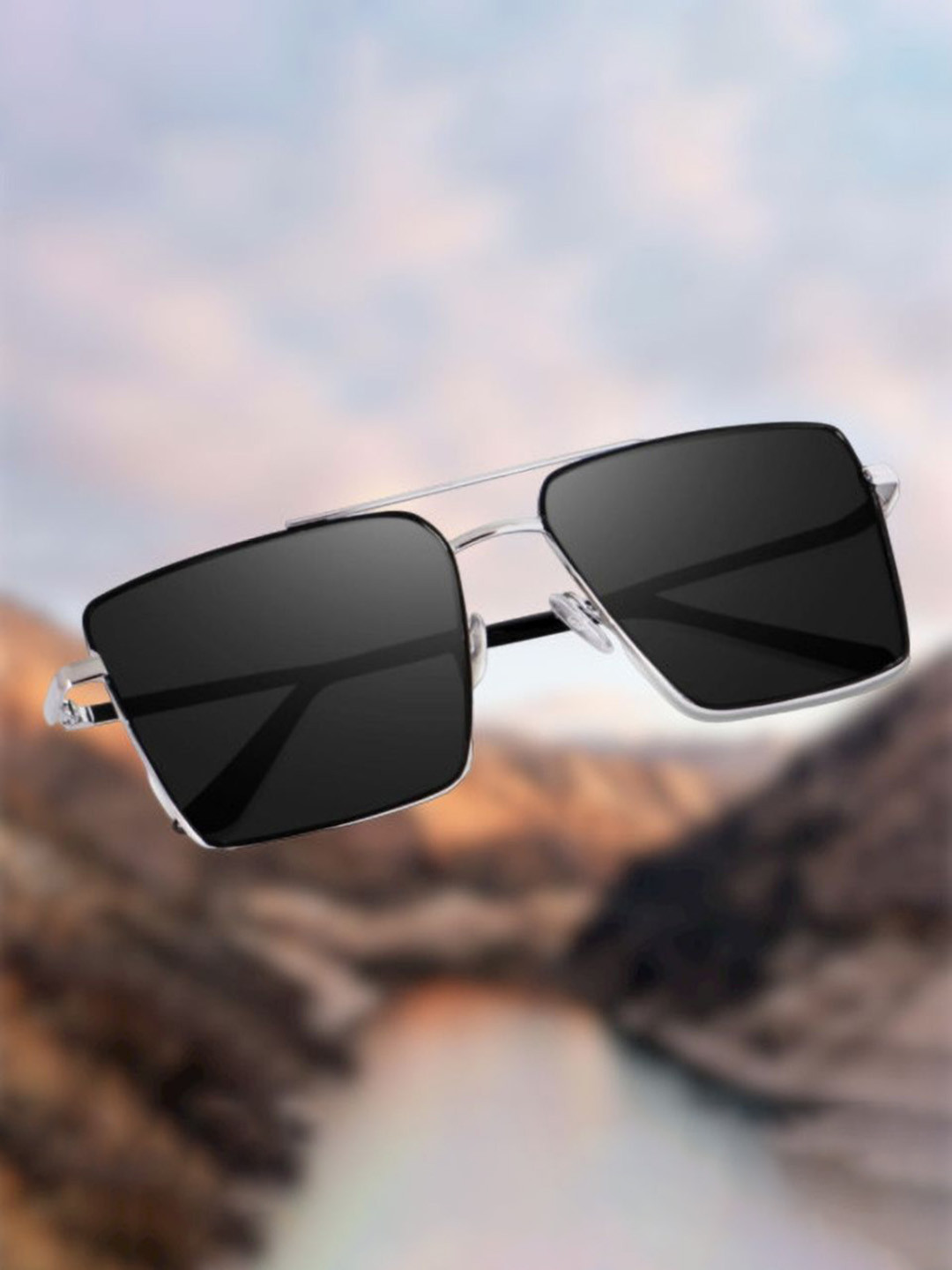 SPADEACES Unisex Square UV Protected Lens Hard Case Sunglasses