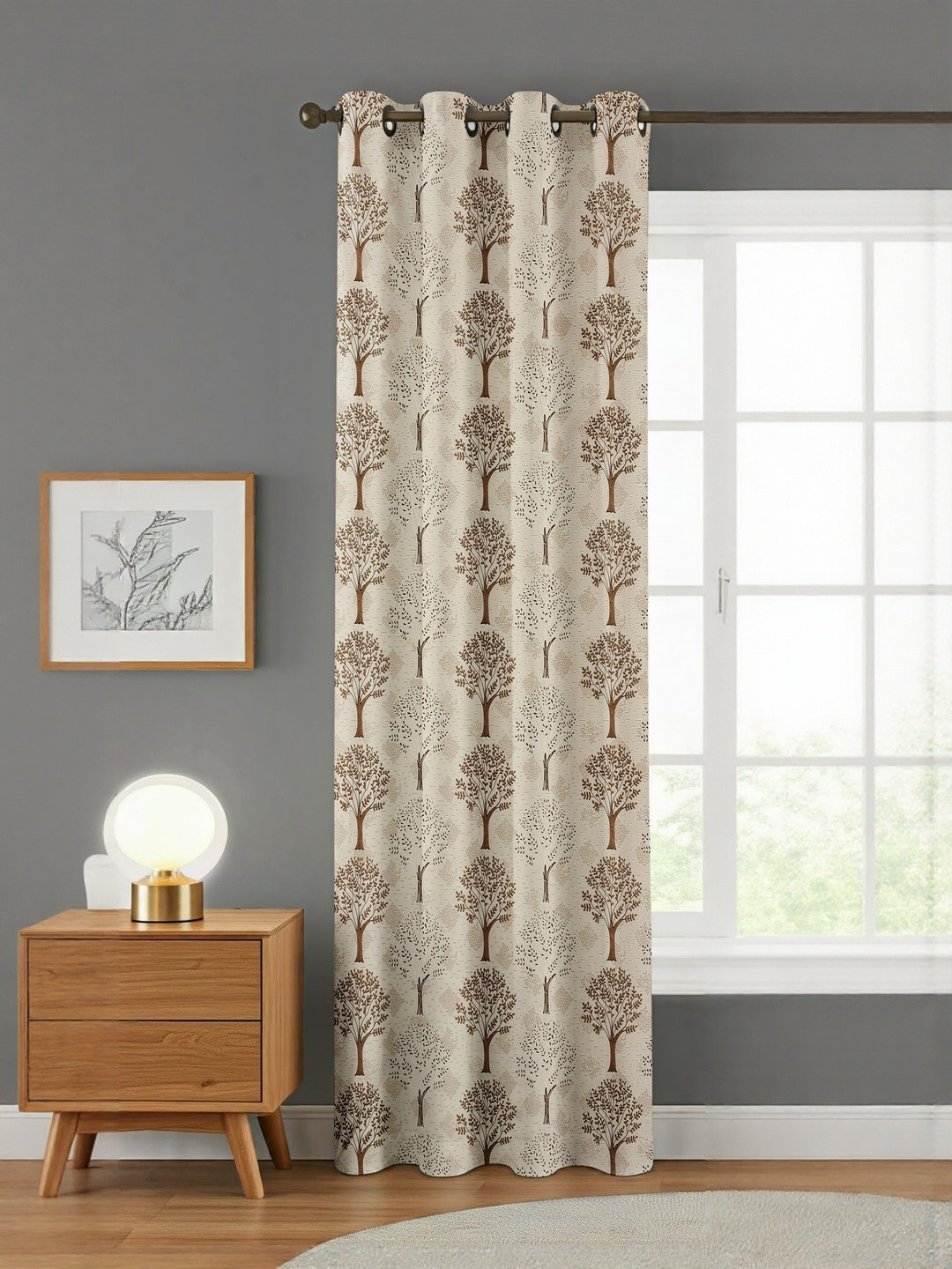 GEET CREATIONS Sprit-Vat Brown & Cream-Coloured Printed Room Darkening Window Curtain