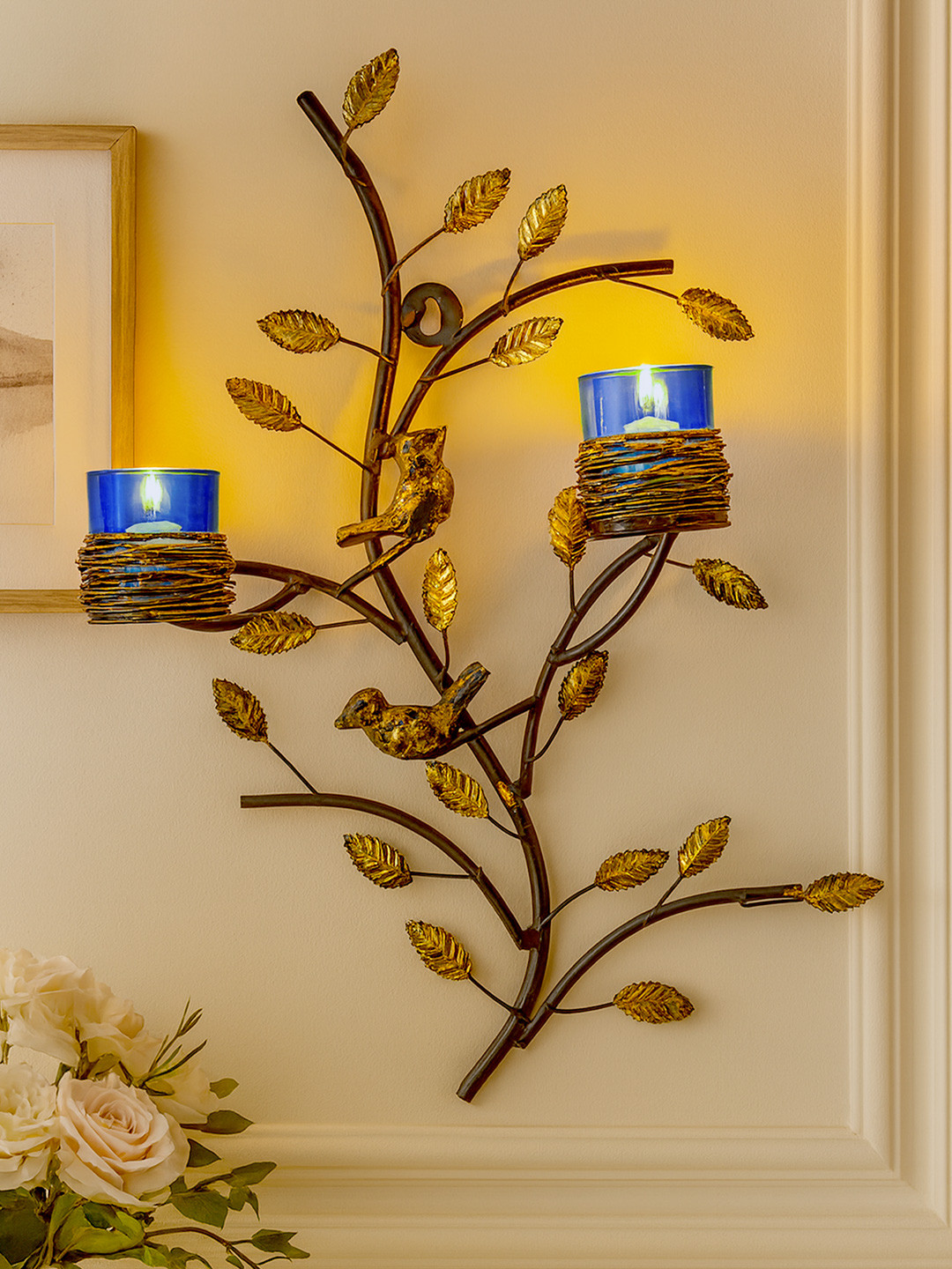 Homesake Blue & Copper-Toned Hand-Crafted Tree-Shaped Candle Holder