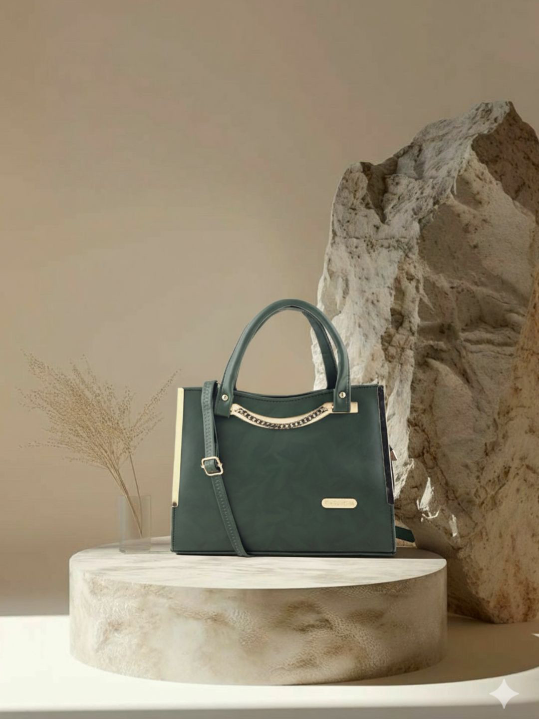 Flingo Women Solid Structured Buckle Detail Leather Handheld Bag