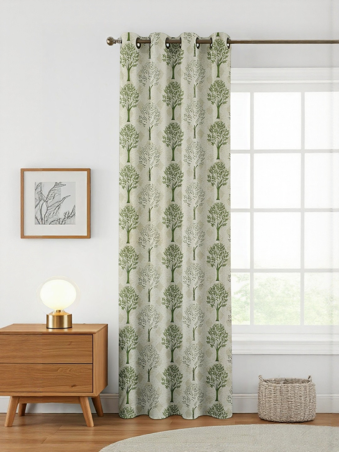 GEET CREATIONS Sprit-Vat Green Floral Printed Room Darkening Long Door Curtain