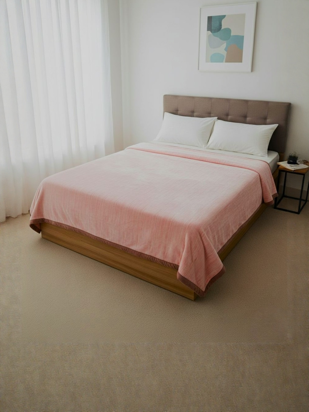 Signature Pink & Off White Striped Heavy Winter 550 GSM Blanket