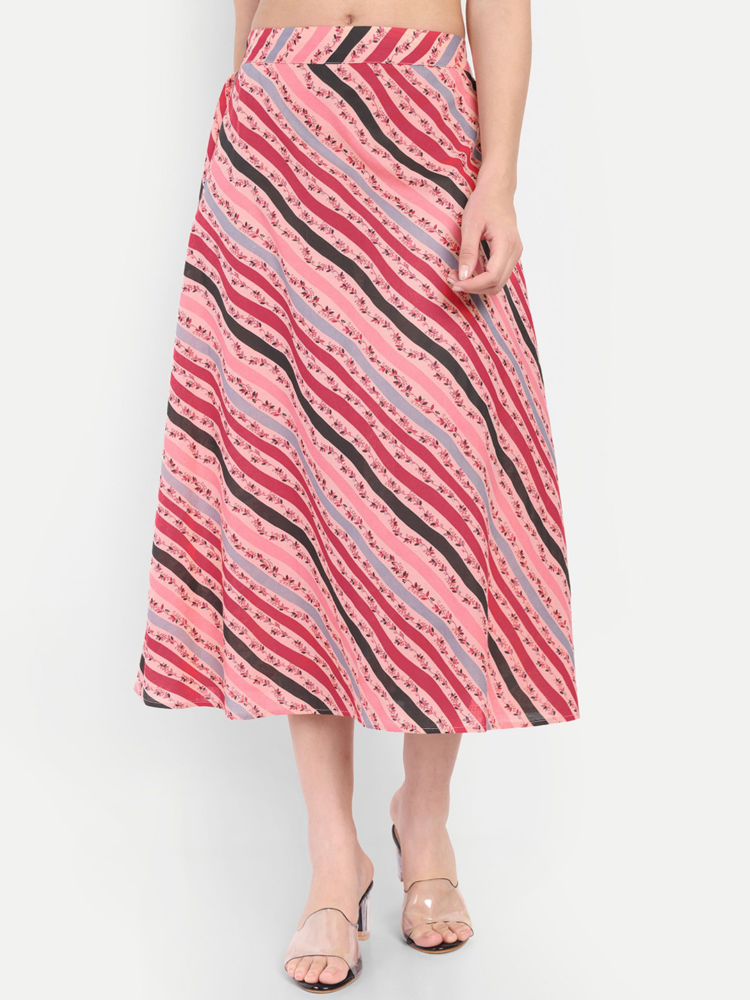 FairLeaf Striped A-Line Midi Skirts