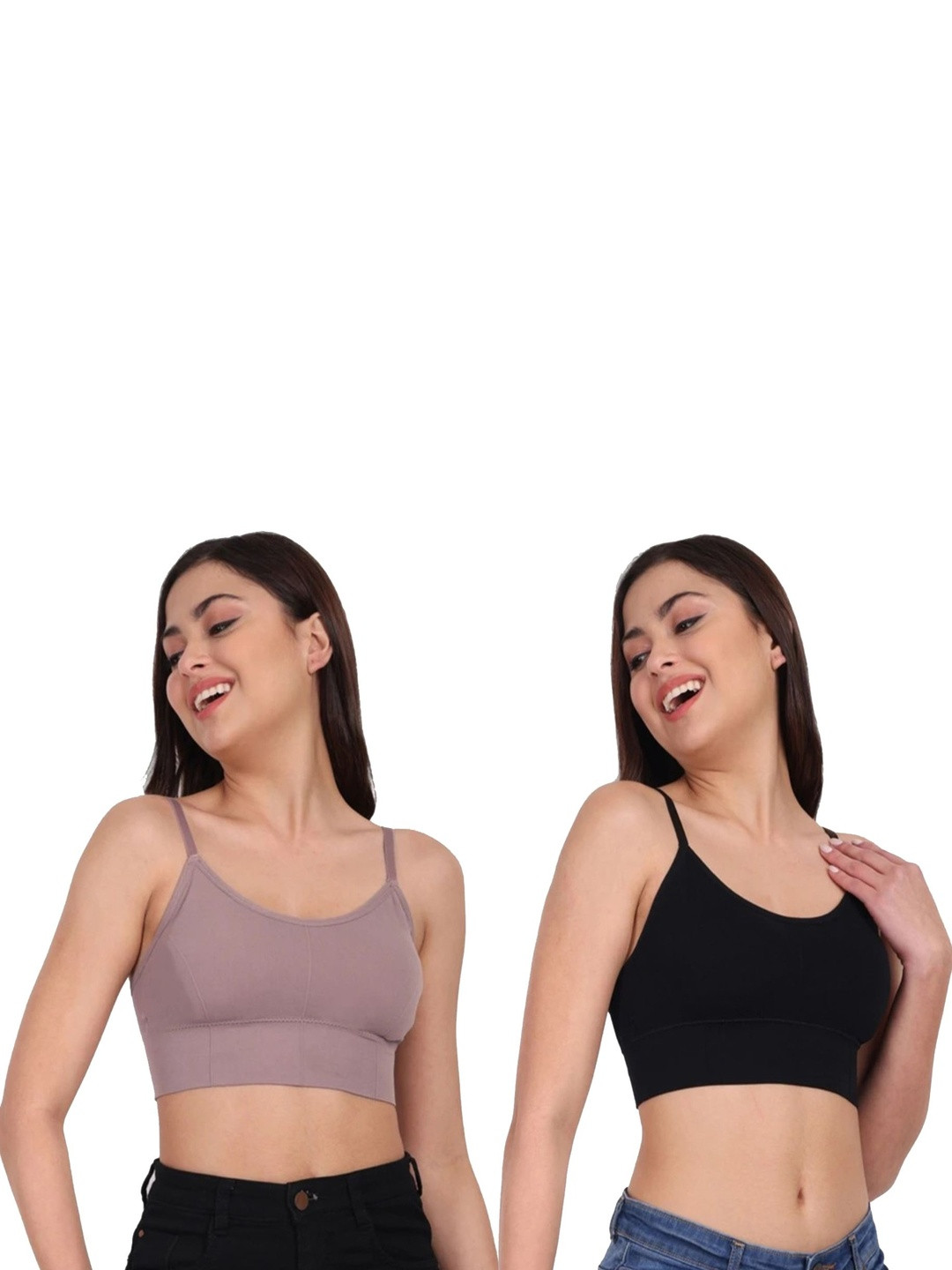 MOJDI POINT Pack Of 2 Moisture Wicking Full Coverage Lightly Padded Cotton Camisole Bras