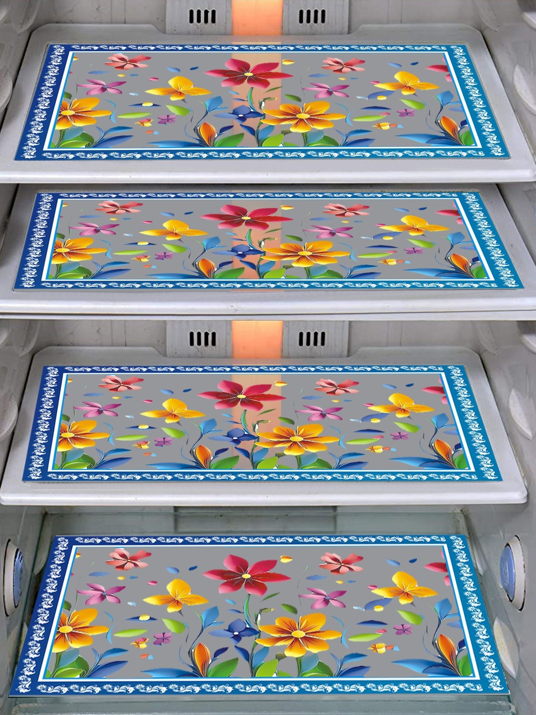 LooMantha 4 Pieces Printed Waterproof Fridge Drawer Mats