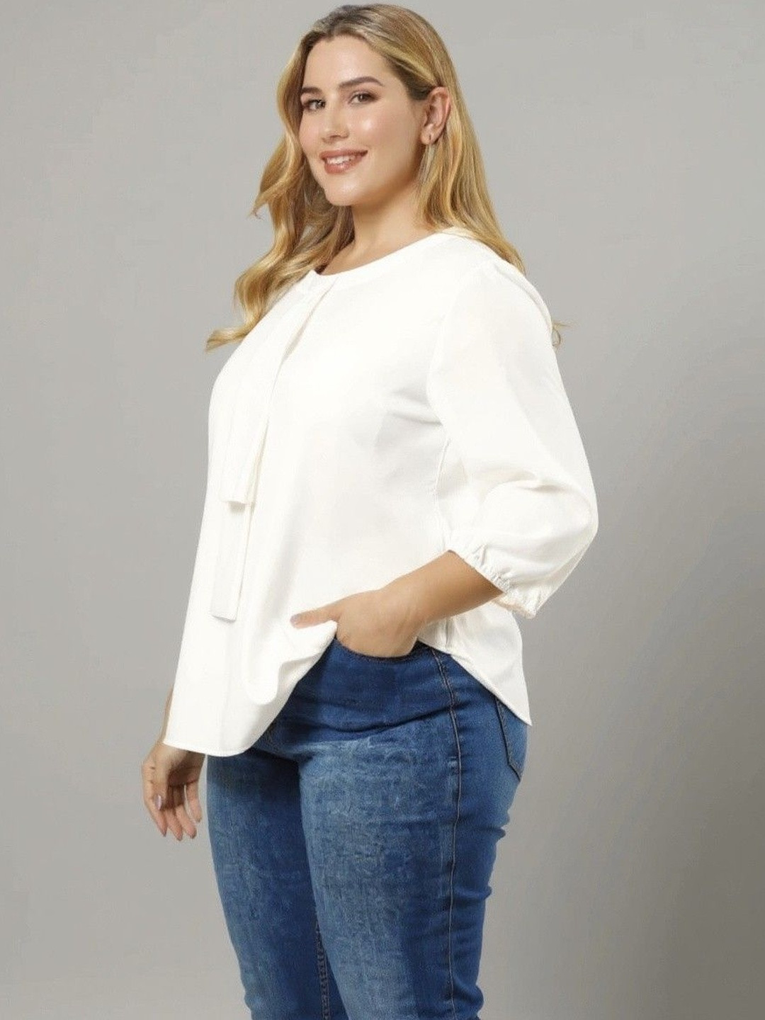 Sztori Women Round Neck Tie-Ups Long Sleeves A-Line Regular Top