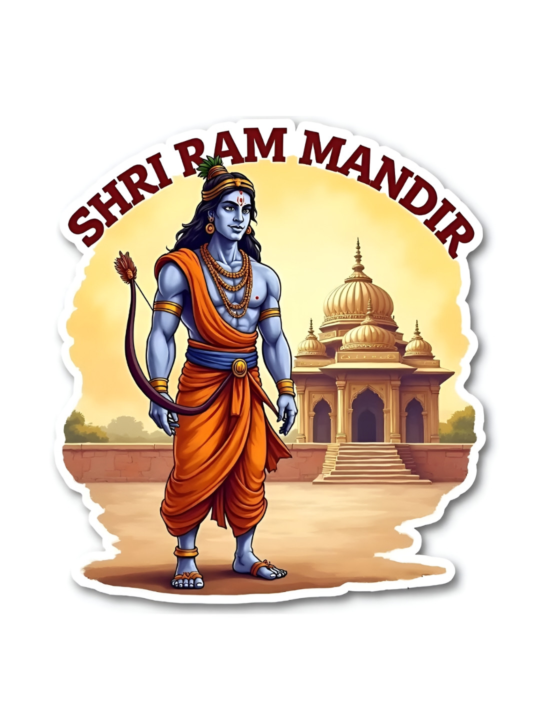 GIFTODAY Blue & Orange Coloured Shri Ram Mandir Printed Fridge Magnet