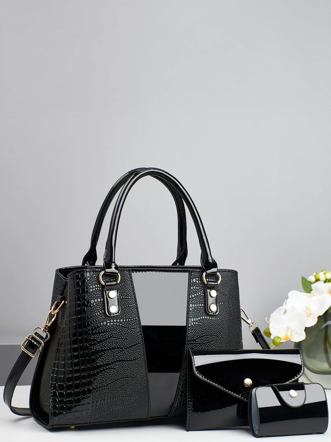 StyleCast Set Of 3 Abstract Textured Two Handles Structured Handheld Bags