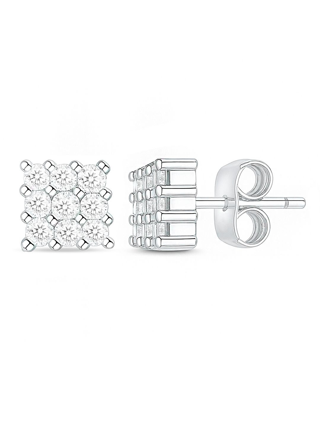 Zavya 925 Sterling Silver Rhodium Plated CZ-Studded Sky Full of Light Geometric Studs