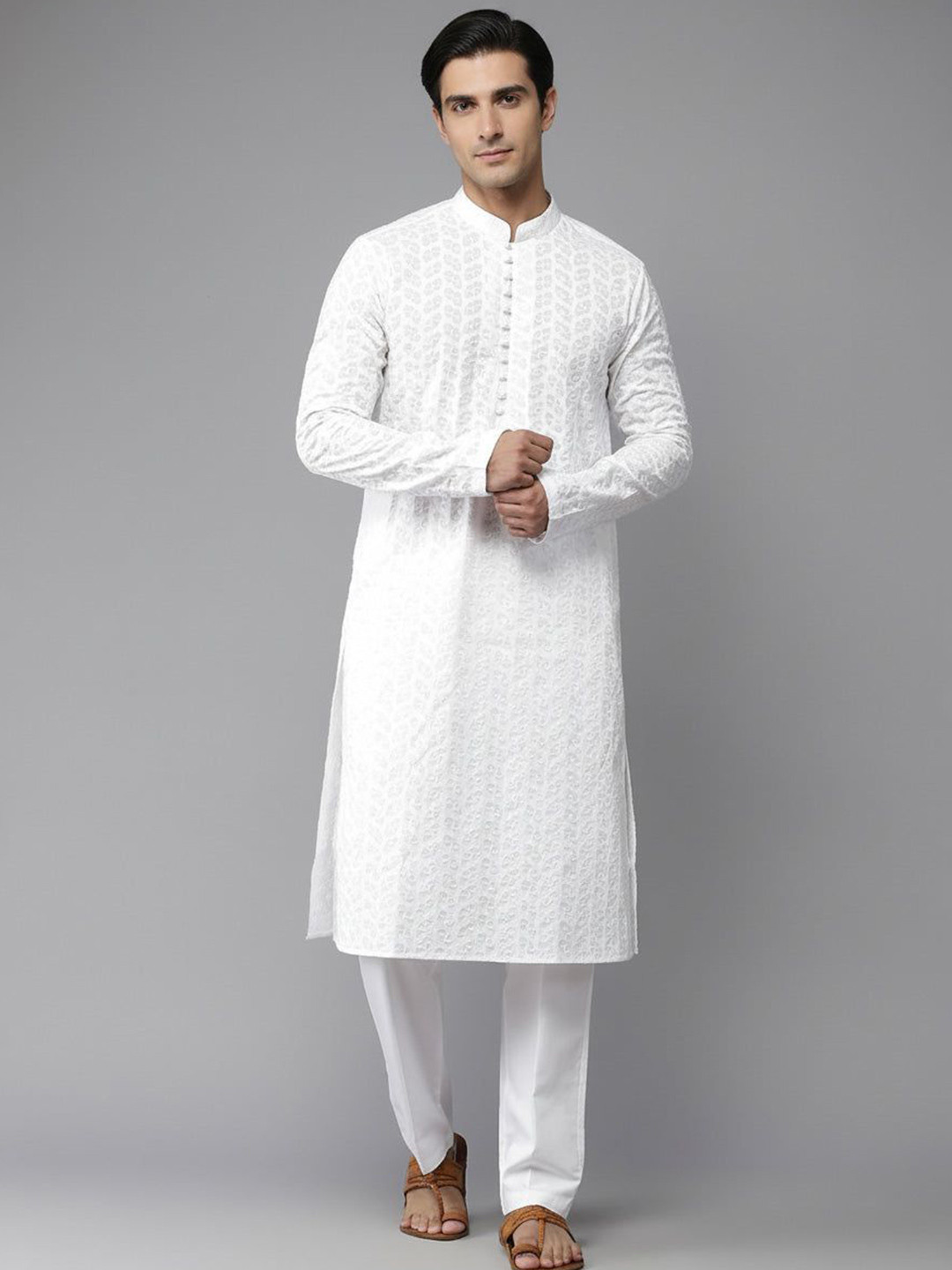 Fabshopy Men Regular Sleeves Chikankari Kurta