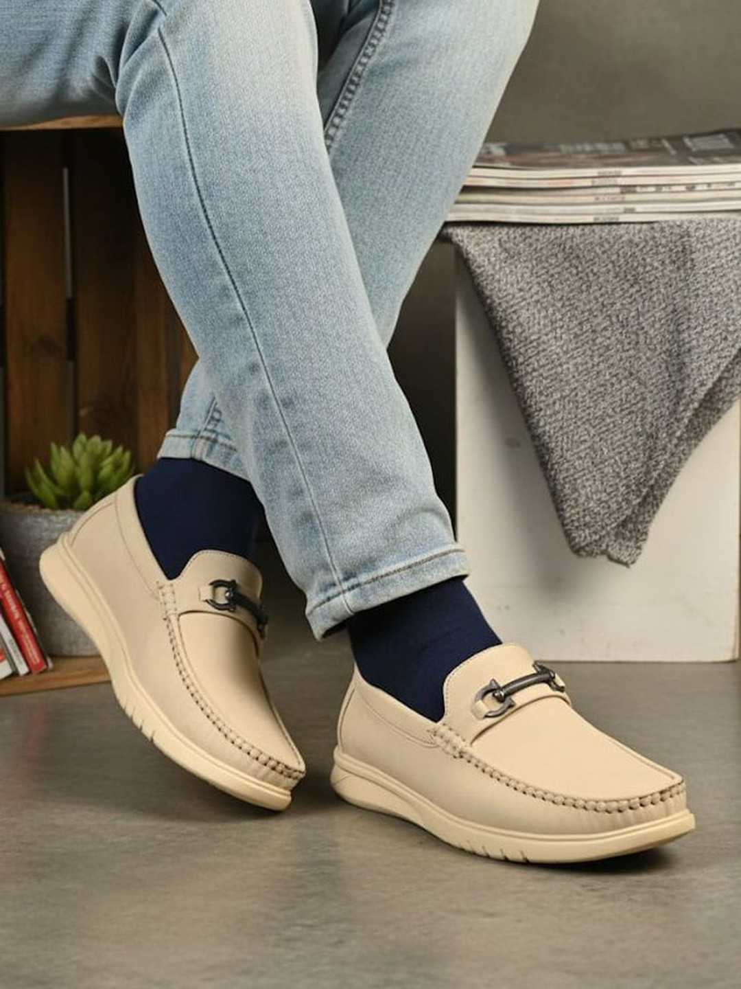 Mast & Harbour Men Round Toe Loafers Shoes With Buckles
