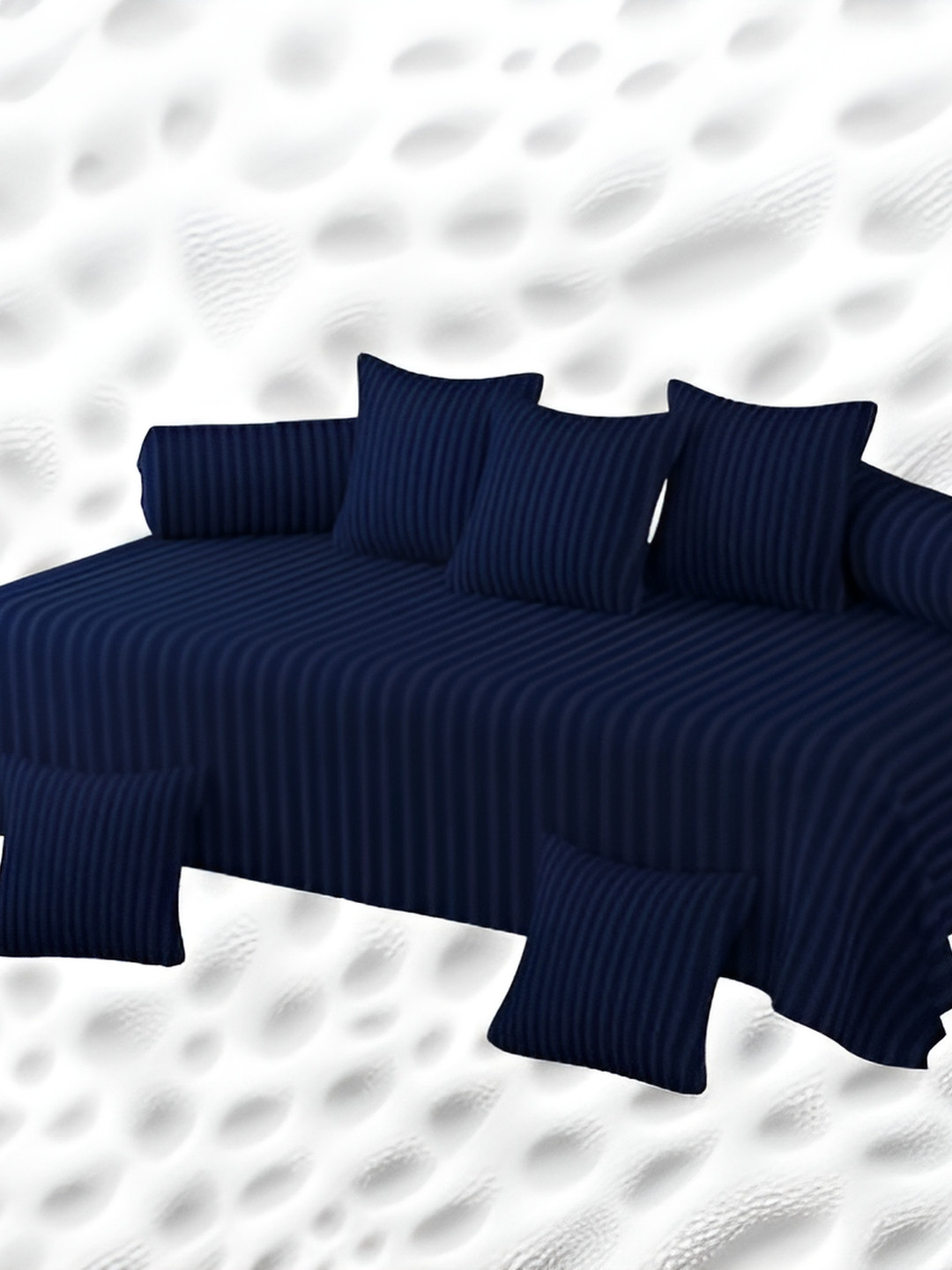 WELLNEST Set Of 8 Navy Blue Striped Diwan Set