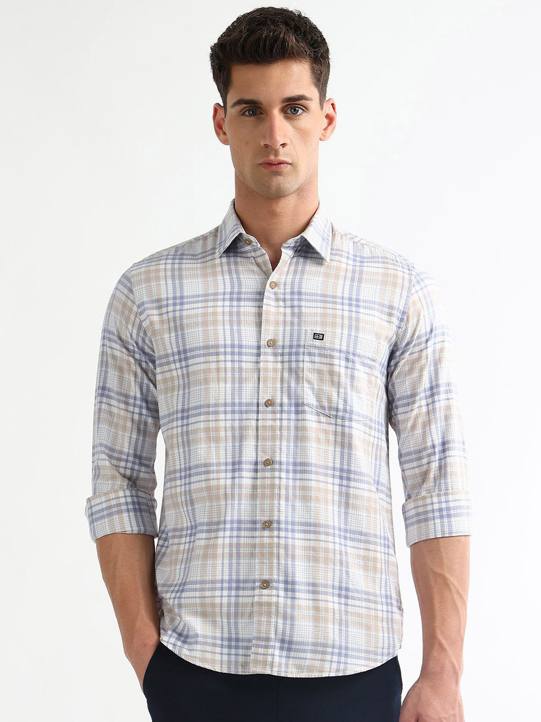 Arrow Sport Men's Checked Pure Cotton Twill Slim Fit Shirt
