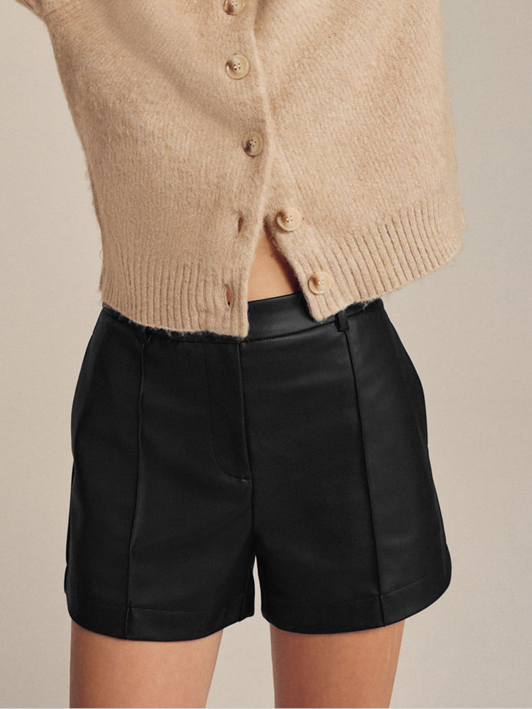 NEXT Women Mid-Rise Regular Paneled PU Coated Shorts