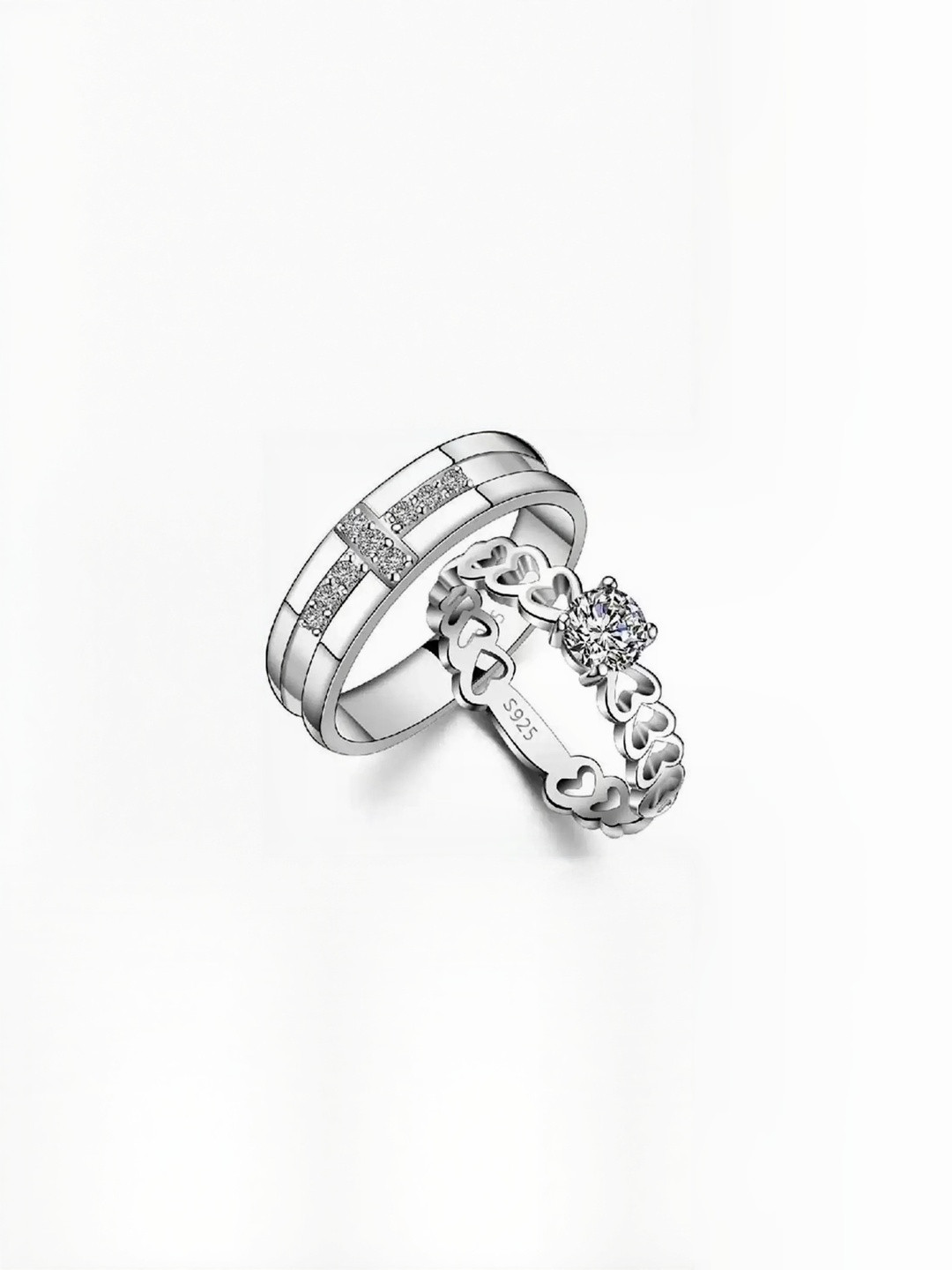 Iga collection Set Of 2 Unisex Stone Studded Hearts with Cross Couple Finger Rings