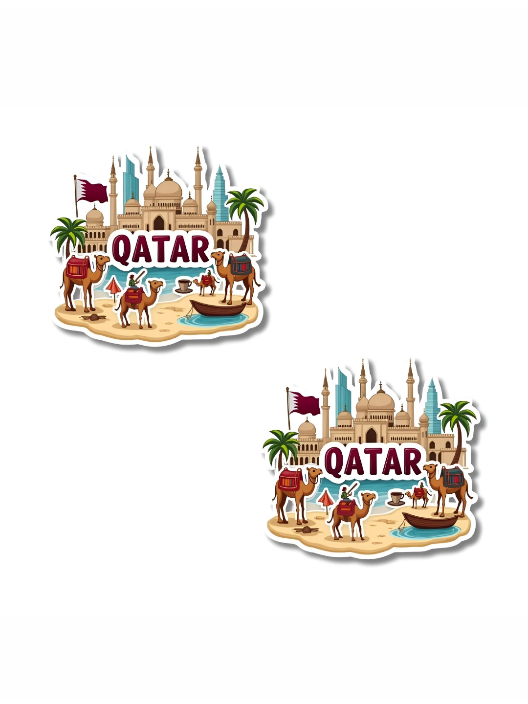 GIFTODAY Set Of 2 Beige & Blue Printed Decorative Magnets