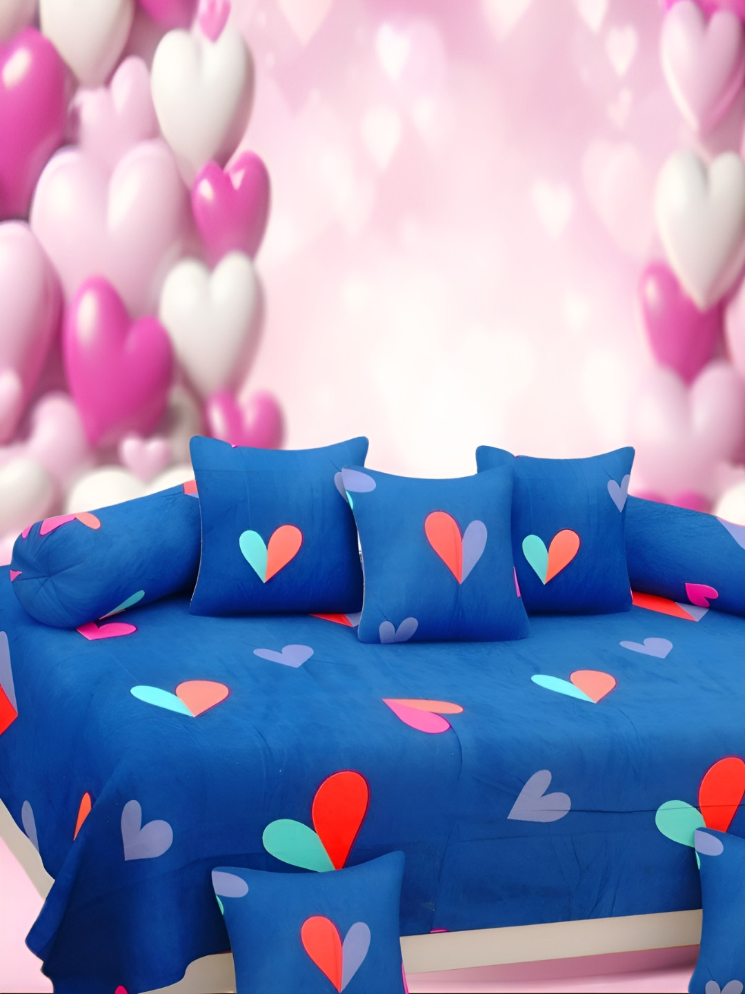 WELLNEST Set Of 8 Blue & Red Graphic Printed Diwan Set