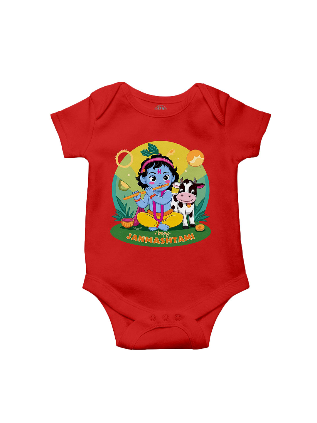 THE PRINT PLATTER Kids Janmashtmi Printed Cotton Romper with Envelope Neck