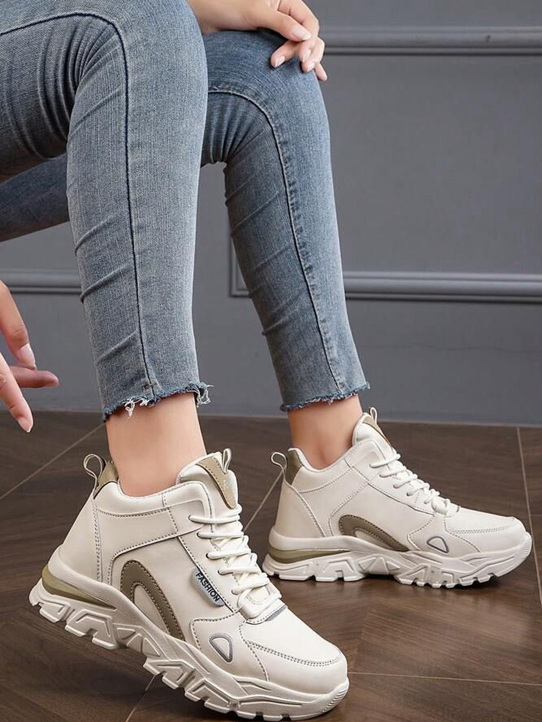 T-Rock Women Off White Colourblocked Comfort Insole Lace-Ups Sneakers