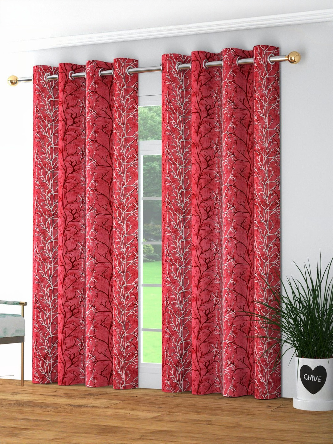 GEET CREATIONS Softy-Superstar Maroon 2 Pieces Printed Room Darkening Window Curtains
