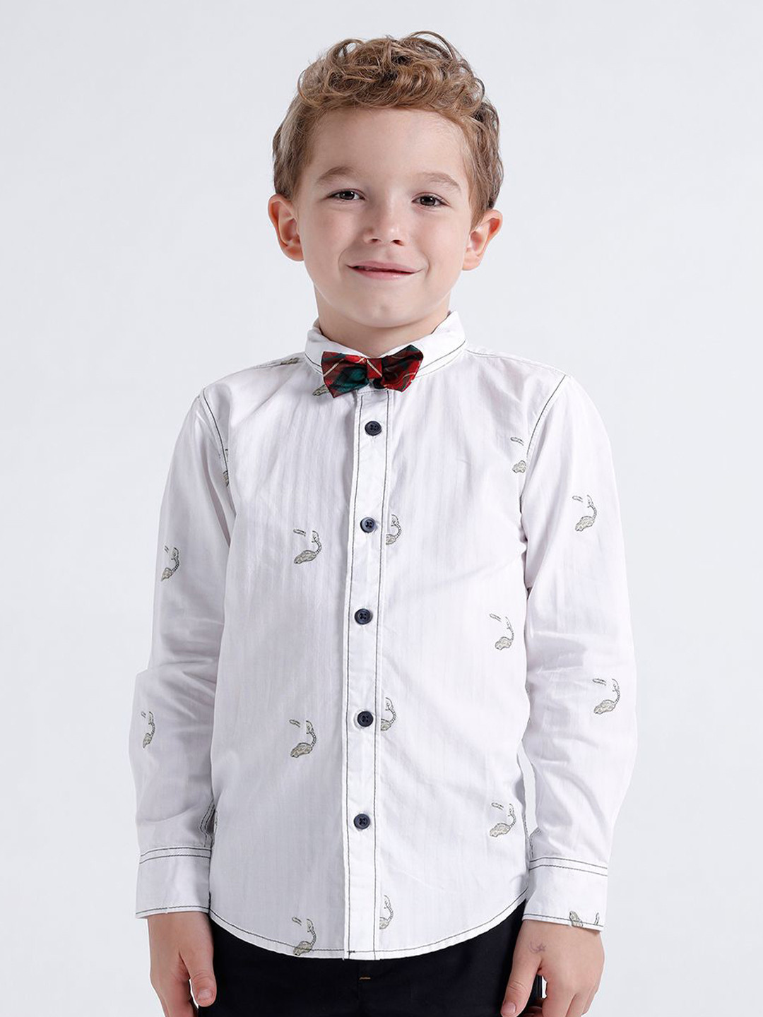 KATE & OSCAR Infants Boys Conversational Printed Spread Collar Satin Casual Shirt