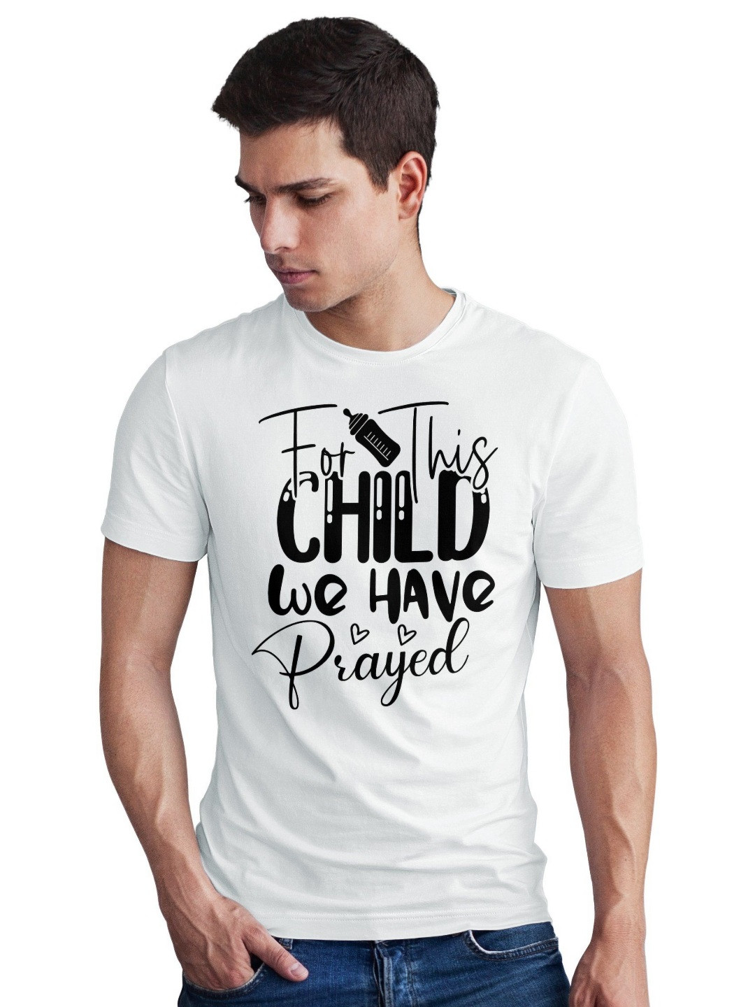 Seekbuylove Men Bio Finish For This Child We Have Prayed Round Neck Pure Cotton T-shirt