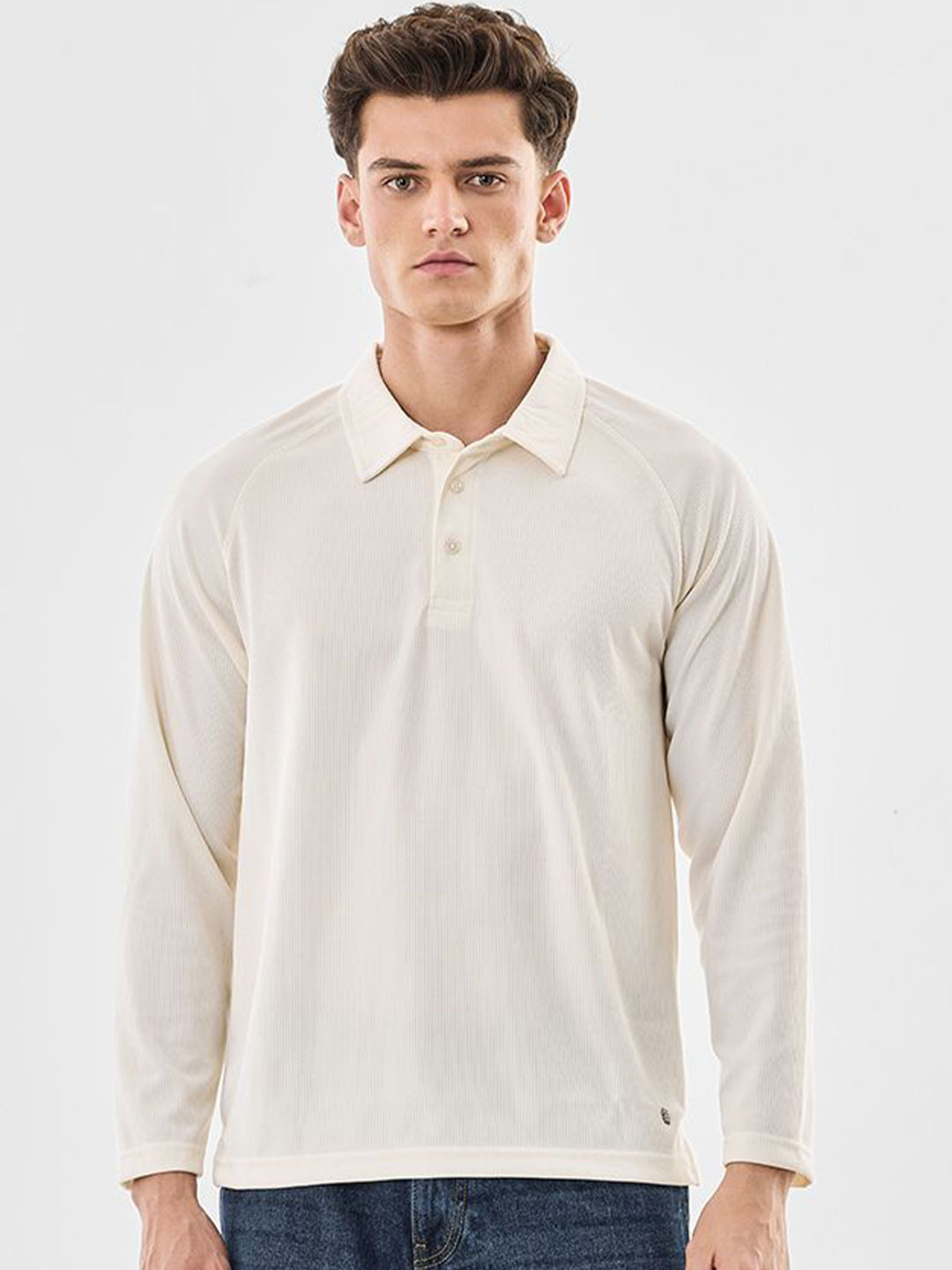 Snitch Textured Polo Collar Long Sleeves T-Shirt