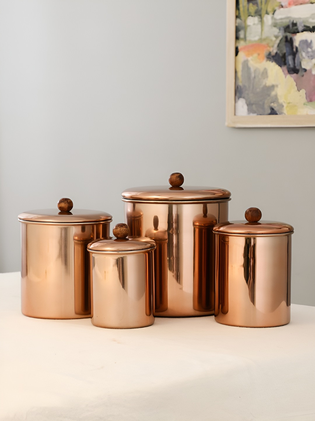 Maison Modern Copper-Toned 4 Pcs Stainless Steel Easy to Clean Canister Container