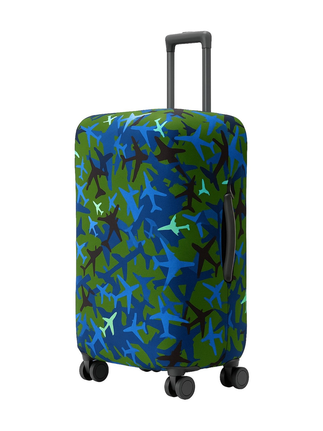 AMPEREUS Blue & Green Aeroplane Printed Protective Suitcase Trolley Bag Cover