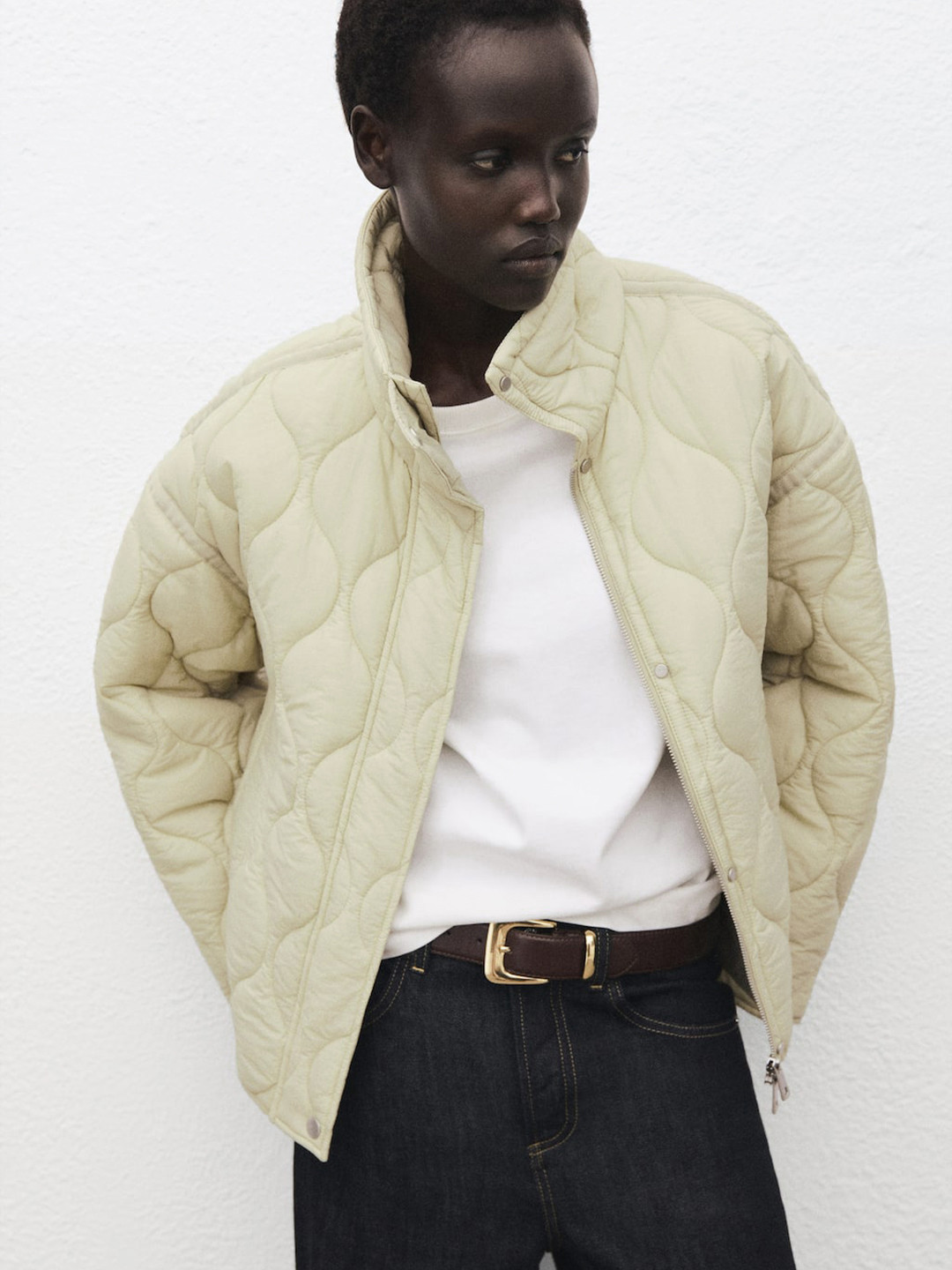 MANGO Quilted High Neck Jacket