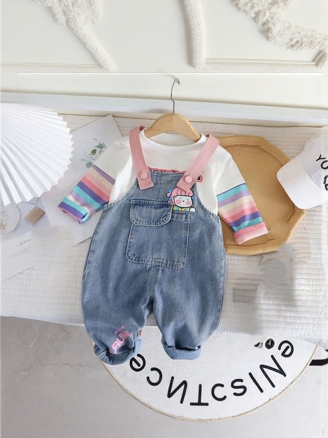 FAHAD CREATIONS Girls Dungarees With T-Shirt