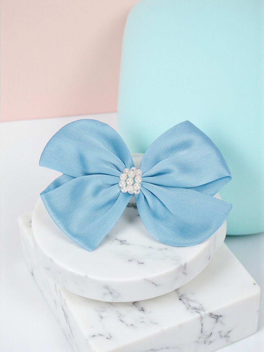 Ribbon Candy Girls Pearls Detailed Cute Satin Bow on Alligator clip Hair Accessory