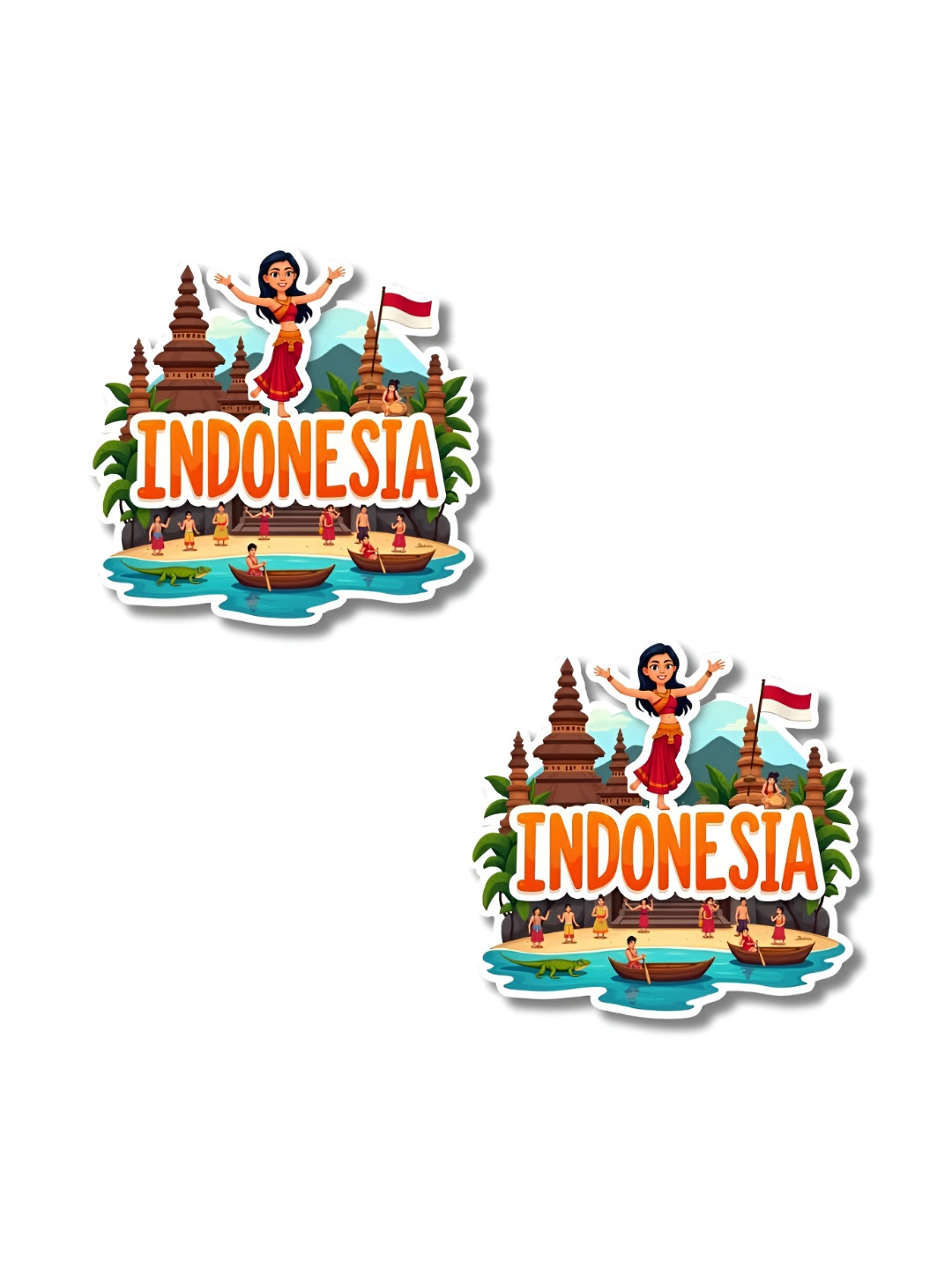 GIFTODAY Set Of 2 Blue & Beige Indonesia Printed Fridge Magnets