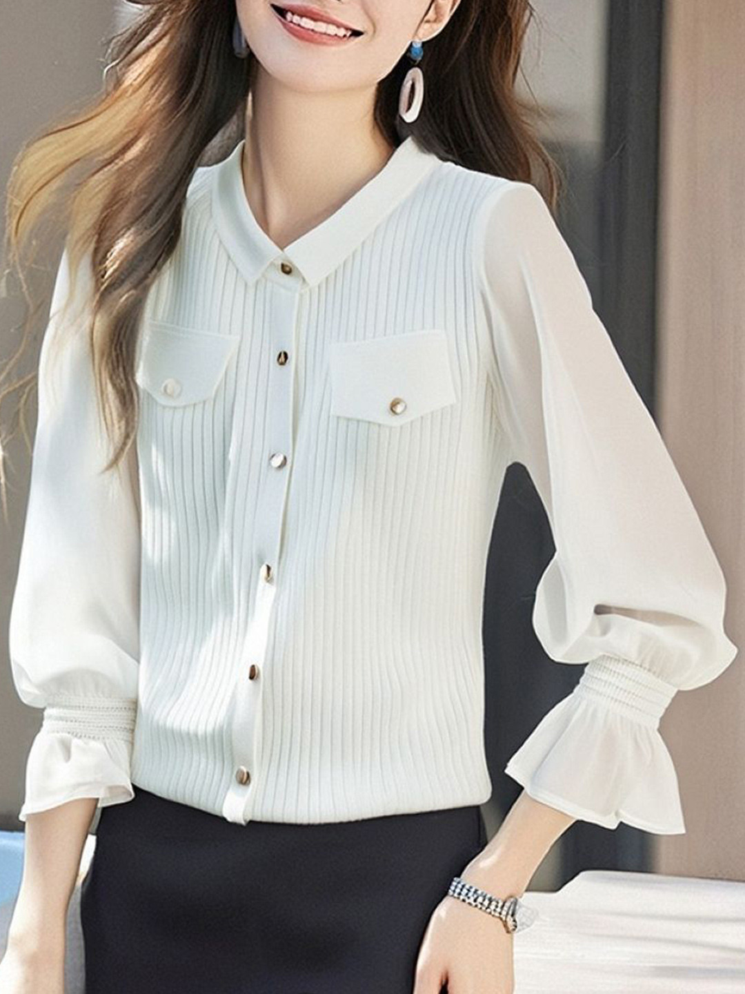 StyleCast Women Self Design Loose Fit Shirt Collar Full Sleeves Cardigan