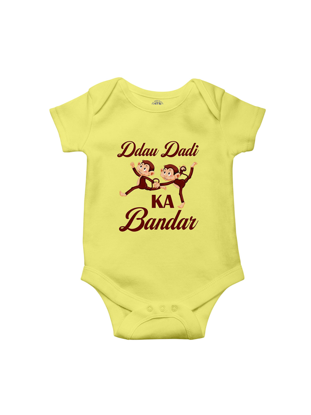 THE PRINT PLATTER Kids Dadu Dadi Ka Bandar Printed Envelope Neck Pure Cotton Bodysuit