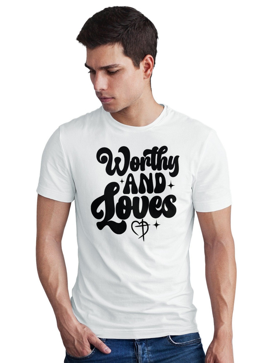 Seekbuylove Men Bio Finish Worthy And Loved Round Neck Pure Cotton T-shirt