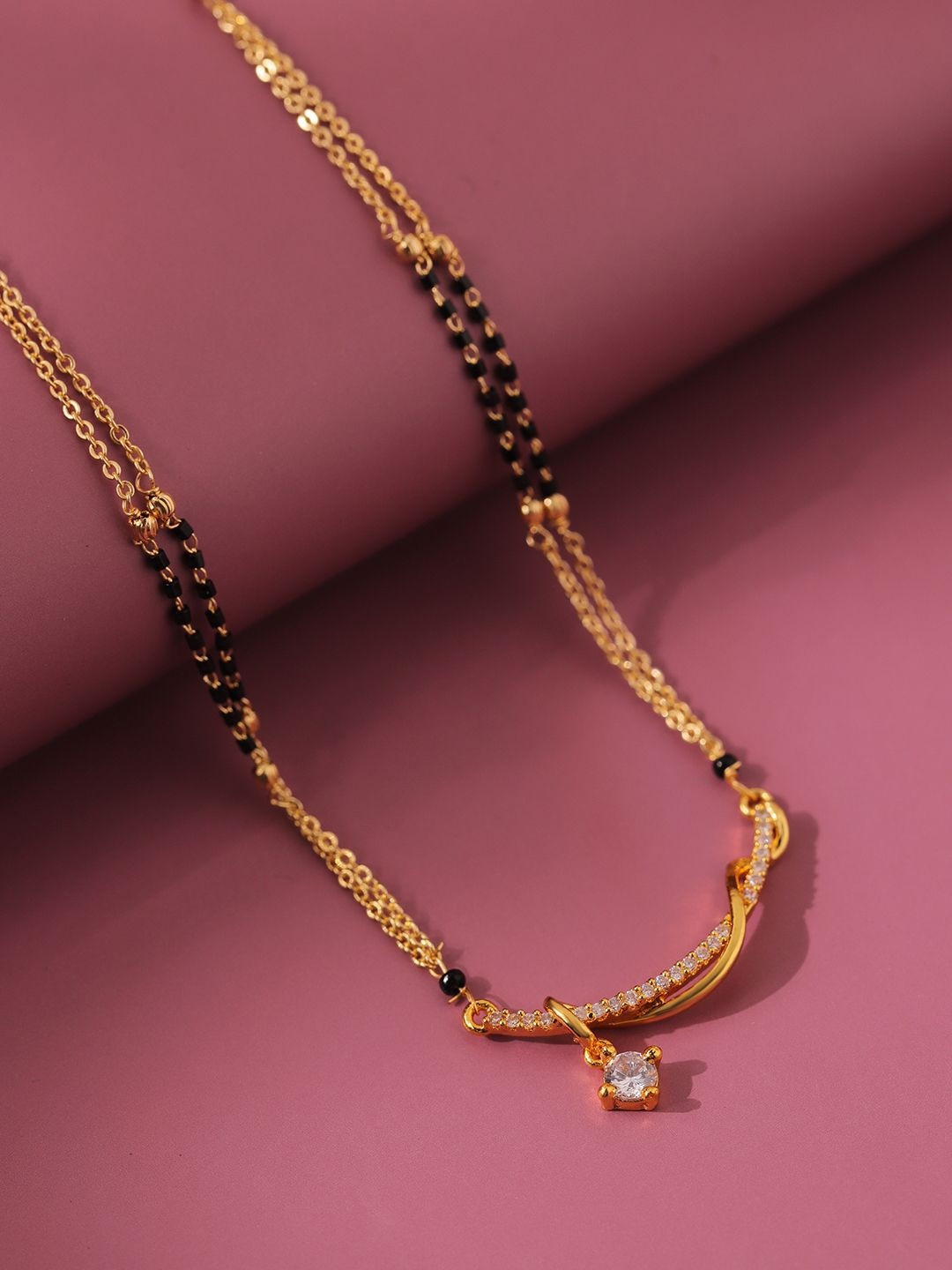 Voylla Gold-Plated American Diamond Studded & Beaded Essentials Forever Yours Mangalsutra
