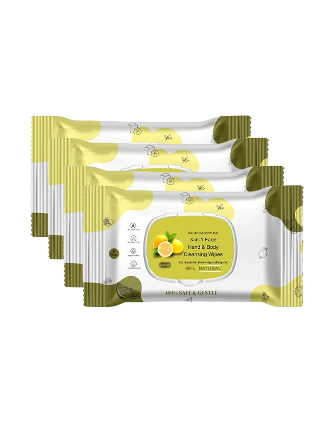 CURSIVE Set Of 4 Calming & Soothing Cleansing Wipes With Lemon & Mint - 25 Pcs Each