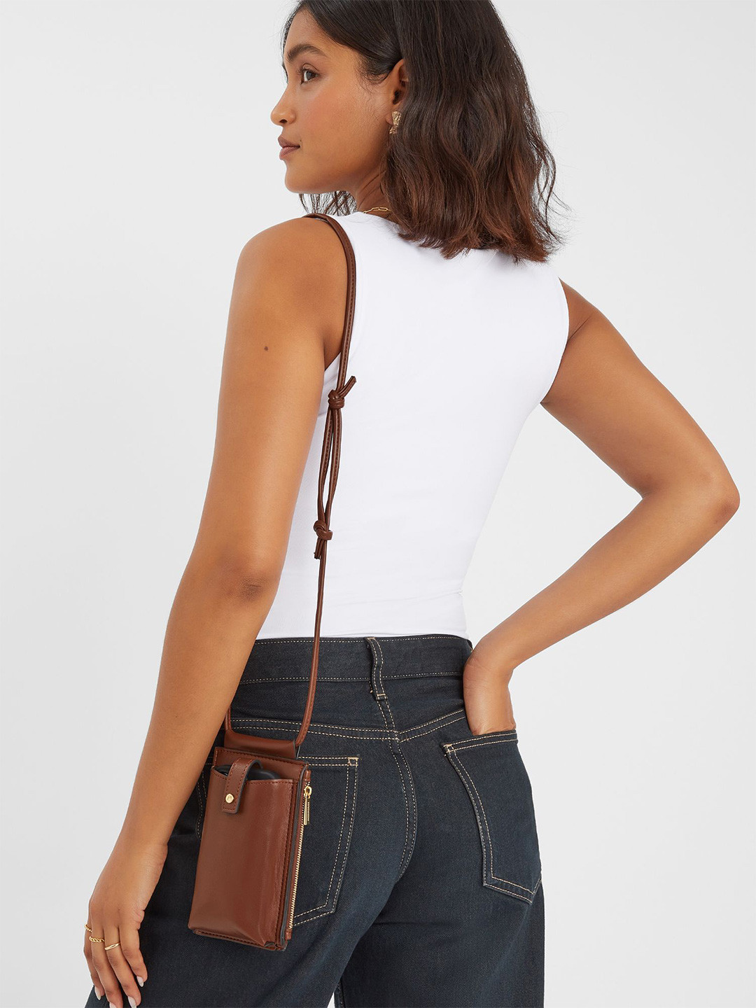 Accessorize Women Solid Shoulder Strap Tab Pocket Phone Purse