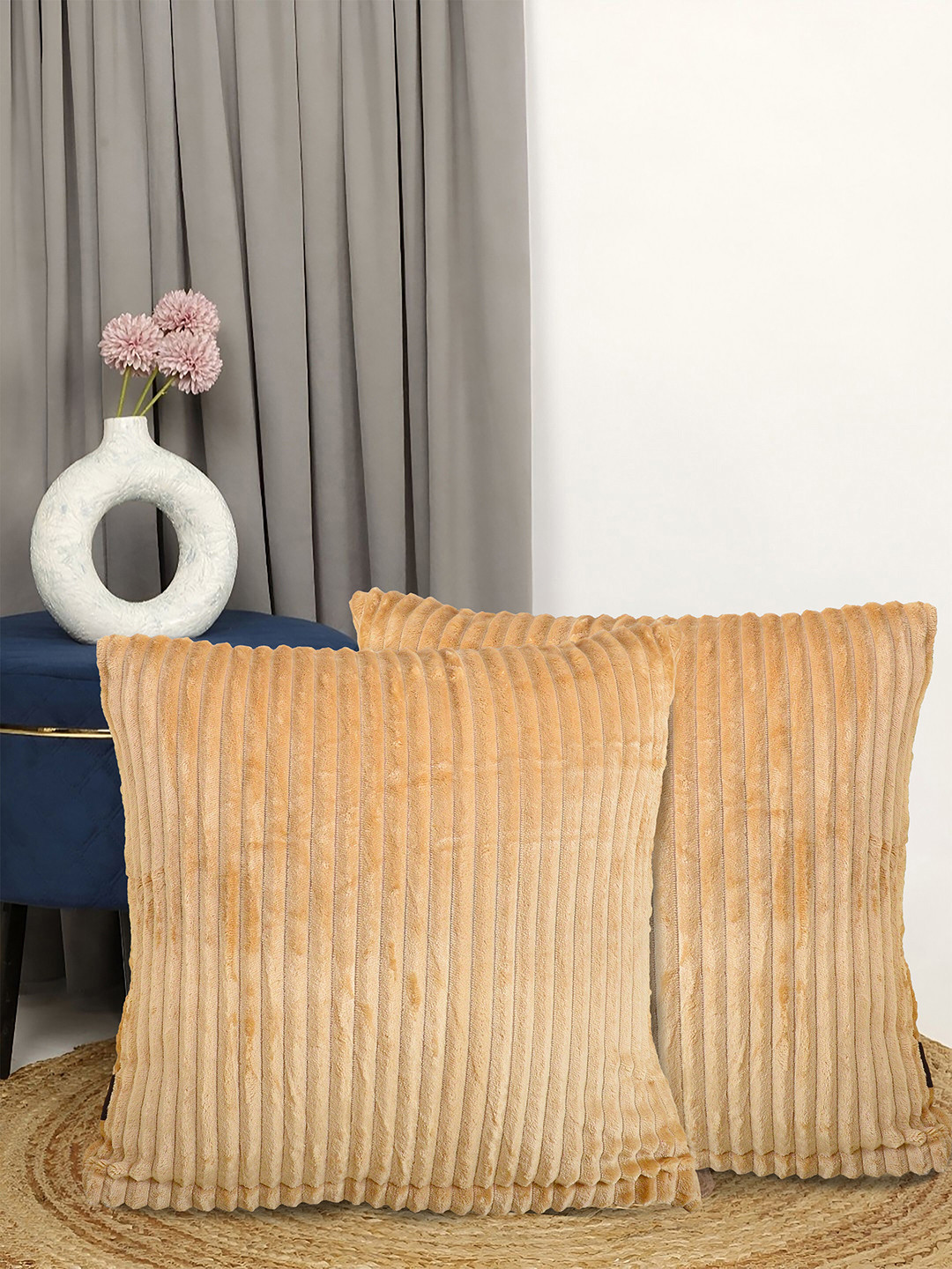 Arrabi Beige Pack of 2 Solid Filano Woolen Cushion Covers